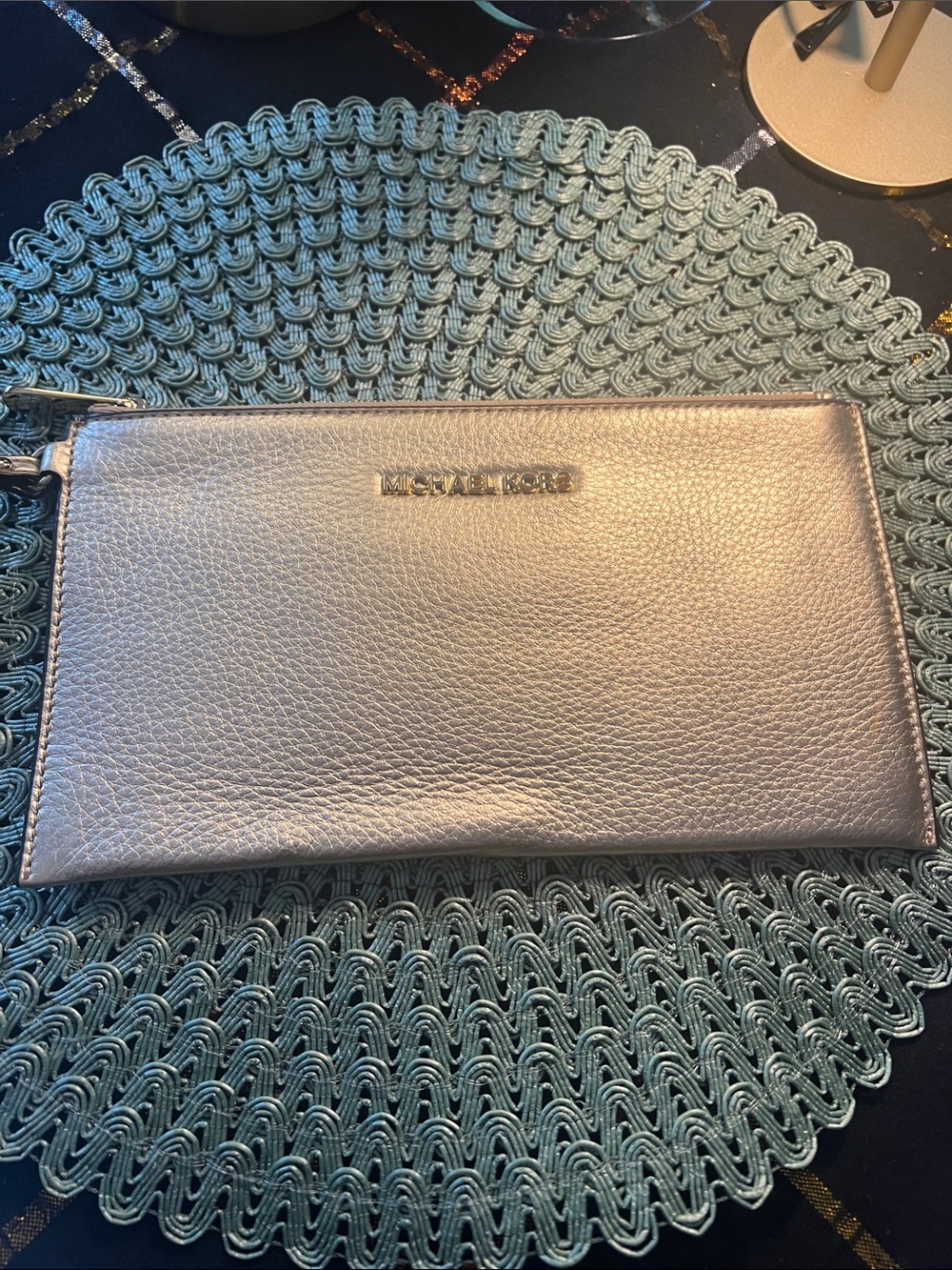 Worn 1x like new Michael Kors Metallic Bedford zip clutch Gold Wristlet Clutch